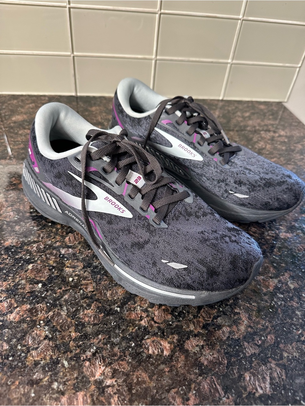 Brooks Running Shoes in Charcoal and Purple Accents adrenaline 23